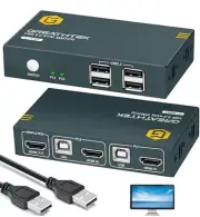 KVM Switch HDMI 2 Port, 2in 1 Out, UHD 4K@30Hz, 4 USB 2.0 Hub, No Power Require