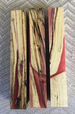 3 Pen Blanks Spalted Hickory Hybrid Pink Epoxy
