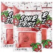 LOT of 3 bags Sour Strips STRAWBERRY Sour Gummy Belts candy strips - resealable