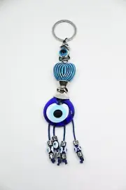 Turkish Evil Eye and Hamsa Hand KeyChain Keyrings Handmade 100% Genuine Glass