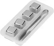 4Pcs Reusable Whiskey Stones Stainless Steel Ice Cubes for Drinks Wine and Whiskey Chilling Reusable Ice Cubes with Clamp