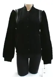 Ugg Australia Black Wool Lamb Sherpa & Leather Bomber Jacket Women's NWT