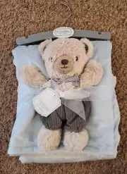 New Kyle & Deena 2 Pc Blue 30" X 36" Blanket & Plush Teddy Bear Set Baby Gift