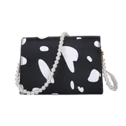 Fashion Milk Pattern Flap Shoulder Crossbody Messenger Bag Women Casual PU Leather Small Square Pearl Chain Bags