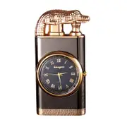 Double Fire Switching Lighter With Quartz Watch Metal Inflatable Windproof Blue Flame Lighter Fashion Gift A