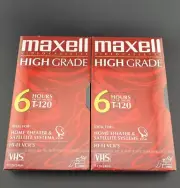 NEW 2 Maxell Video Cassette High Grade T-120 6 Hours Ideal for Home Theater