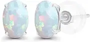 [DECADENCE] Solid 14K Gold or 14K Gold Plated Sterling Silver 7x5mm Oval Genuine Birthstone Stud Earrings For Women | Hypoallergenic Studs | Natural or Created Gemstone Stud Earrings For Women and Girls