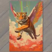 4x6" Tiger Rainbow Winged Flying Monster Weird Creepy Scary Unusual Strange