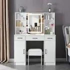 10 LED Makeup Mirror Dressing Table with 3 Drawers Vanity Table Modern Dresser