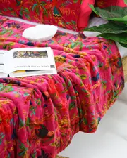 Velvet Frida Kantha Quilt Cotton Quilt Patchwork Quilt Handamade Red Velvet Quilt Floral Quilt Comforter Bedspread Blanket Bedcover Indian - 014
