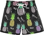 [RPLIFE] Kids Swimming Shorts, Anti Chafe Swim Trunks for Boys 2 T, Pineapple Leopard Print Black