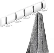 Coat Rack Wall Mounted with Retractable Hooks, Heavy Duty Aluminum Coat Hook Towel Rack Coat Hanger for Coat Hat Towel Purse Robes Keys (White, 5 Hooks)