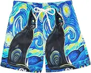 [RPLIFE] Kids Swim Trunks, Anti Chafe Swim Trunks Boys 2 T, Black Cat Blue Night Sky