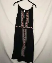 Justice Girls Sundress Plus 16 Black Flowers Embroidered Tank Midi Boho Peasant