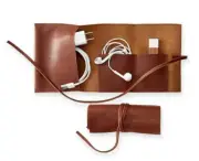 power data line Charger Digital accessory pocket bag cow Leather brown H946