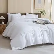 Paxrac Timeless White Comforter Queen Size, 3 Pieces Boho Comforter Set, Lightweight Solid Bedding Set, All Seasons Soft Breathable Queen Comforter Set (90x90In Comforter & 2 Pillowcases)