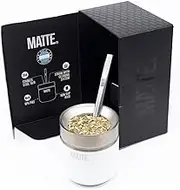 Matte 6.5 oz Yerba Mate Gourd and Bombilla Set - Includes DS Pro Box - BPA Free Yerba Mate Set Kit with Mate Straw, Elegant Design, Non-Slip Base (White)