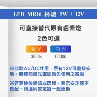 【E極亮】LED MR16 12V 5W 杯燈 白光 黃光 4入組(LED MR16 軌道燈 含驅動)