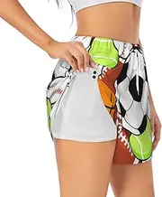[JBYJBX] Sports Ball Print Shorts Athletic Running Women's Workout Pockets Gym Quick-Dry Sport Hiking Elastic