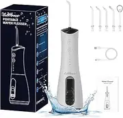 Lilhome Water Dental Flosser Cordless 4 Modes:IPX7 Rechargeable Electric Water Floss Machine,Portable Oral Irrigator Floss Picks For Teeth,Cleaning For Braces Travel-Friendly Tongue Cleaner,300ml Tank