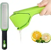 2 PCS Citrus Tools Set, Premium Lemon Squeezer & Citrus Zester Combo, Foldable Manual Fruit Juicer for Maximum Juice Yield, Finely Shred Lemon Zester Tool for Fine Citrus Zest Cheese Nut & Spices (GN)