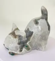 Moss Agate Crystal Cat Carving Large S067