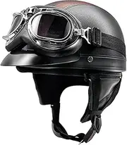 German Motorcycle Half Helmets,Vintage Motorcycle Helmet Skull Cap,DOT Approved Half Helmets for Adults Men and Women, Moped Helmet with Goggles and Comfortable Chin (Color : D, Size : 56-60CM)