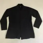 Talbots Black Cotton Blend Collared Long Sleeve Open Front Blazer Womens Size M