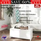 High Gloss Coffee Couch Table With Drawers White Modern Living Accent Table NEW