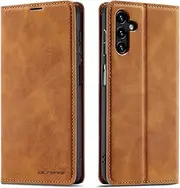 [QLTYPRI] for Samsung Galaxy A13 5G Case, Premium PU Leather Cover TPU Bumper with Card Holder Kickstand Hidden Magnetic Adsorption Shockproof Flip Wallet Case for Samsung Galaxy A13 5G/A04s - Brown