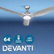 Devanti 64'' Ceiling Fan DC Motor 3 Blades LED Light Remote Control Timer Silver