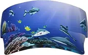 Shark Swimming Under The Sea Print Sunscreen Visor Hats for Women Men Adjustable Empty Top Beach Cap Hat Adults Outdoor Sports, Black, One Size