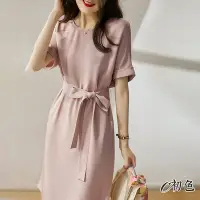在飛比找Yahoo奇摩購物中心優惠-初色 氣質收腰純色雪紡連身裙洋裝-粉紅色-98708(M-2