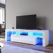 ELEGANT TV Stand Cabinet with Drawers,High Gloss,16 RGB LED Lights,Entertainment Unit Stand 160cm Color White