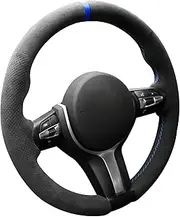 Alfanxi Hand Stitch Alcantara Steering Wheel Cover for BMW F30 F31 F34 F10 F11 F07 F12 F13 X3 X4 X5 X6 F16 F20 F21 M135I 140I X1 X2 (Blue Stripe)