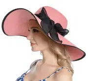 Womens Sun Straw Hat Wide Brim UV UPF 50 Summer Hat Foldable Roll up Floppy B...