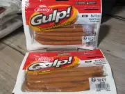 2 Packs Berkley Gulp Fishing Baits - 5" Sinking Minnow Worms - Pumpkinseed
