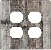 Xuejiaku Decorative Light Switch Cover Plate Grey Wood Shiplap Wood Faux Wood 2 Gang Socket Covers Double Duplex Wallplates Switch Plates and Outlet Covers for Farmhouse Home Decor