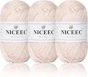 [NICEEC] 3 Skeins Soft Wool Yarn Glossy Wool Blend Yarn for Crochet Knitting Sport Weight Yarn for DIY Craft(3×50g/3×110yds)-Skin