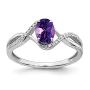 Solid 14k White Gold Oval Simulated Amethyst and CZ Twist Ring