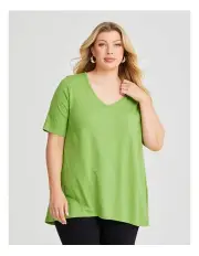 [Taking Shape] V Neck Slub Jersey T-shirt in Cactus Green