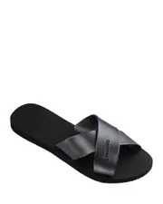 havaianas Women's Aqua Metallic Crisscross Slide Sandals