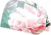 [WOSHJIUK] Working Hat 2 Pack Scrub Caps for Women,Pink Flower Bloom Butterfly,Tie Back Cap Adjustable Scrub Hat