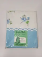 Vintage Colonial Lady Blue White Floral Set Of 2 Standard Pillowcases New Sealed