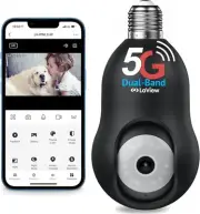 LaView 4MP Bulb Security Camera 5G& 2.4GHz WiFi, 360°2K 5G/2.4GHz, Black