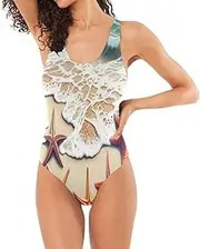 [RPLIFE] Realistic Starfish Sandy Beach Women's Swim Suit, Low Back Bathing Suits for Women, Padded Bathing Suits for Women