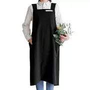 Cotton Aprons for Women and Men | Cross-Back Apron with Pockets Black