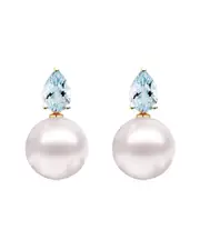 Kai Fine Jewelry 14K 0.80 ct. tw. Aquamarine & 8-8.5mm Pearl Drop Earrings