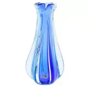 GlassOfVenice Murano Glass Sommerso Ribbed Bud Vase - Aqua Blue