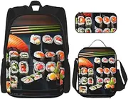 [CADREWY] Sushi Pattern Print Travel Bag Adjustable Shoulder Straps Lunch Bag Pencil Case Large Capacity Bag, Black, One Size